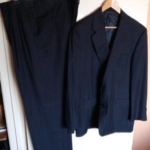 Navy Blue Wool Pinstripe Suit Size 42R Jacket and 39x29 Pants